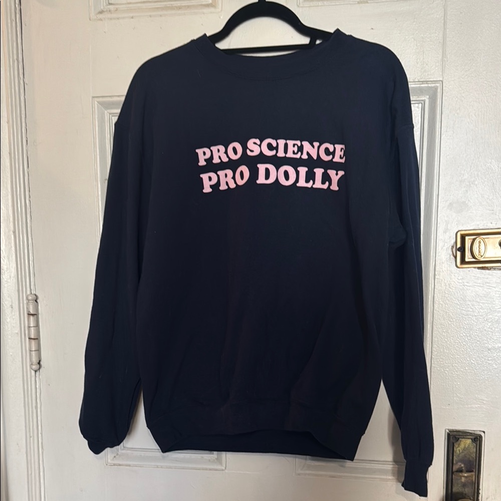 Navy Sweatshirt with Pink Text